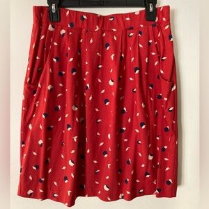Boden Skirt, Red with white/blue print, Size US 10R